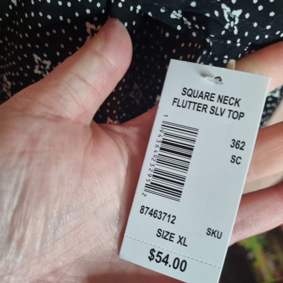 BOOCafe Marrakesh Womens Sz XL Top Black White Boho Flutter Sleeve Shirt NWT $54 - Picture 9 of 10